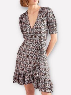 Boden Ruffle Wrap Mini Dress in Opulent Pome Size 10